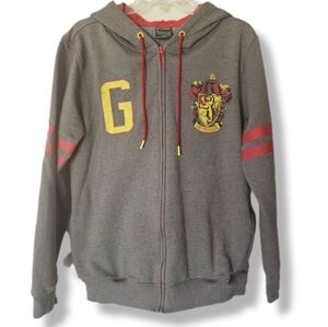 Harry Potter Gray and Red Zip up Gryffindor Hooded Jacket Size M Varsity Crest